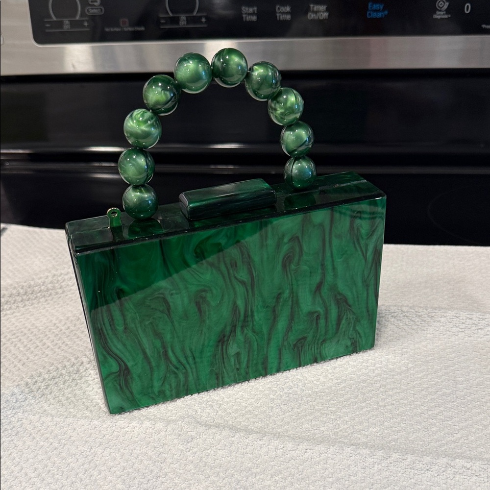 Green Marble Handbag with Beaded Handle with jewelry